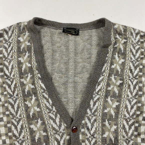 Vintage Celebrity Club Cardigan Sweater Mens Large Fair Isle Grunge Grandpa - Picture 2 of 8